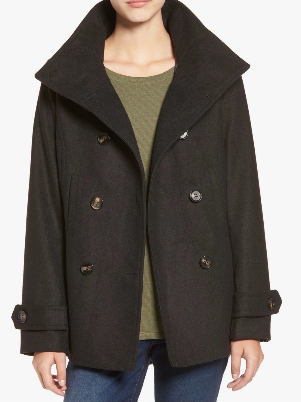 Thread & Supply Dark Black Double-Breasted Pea Coat
